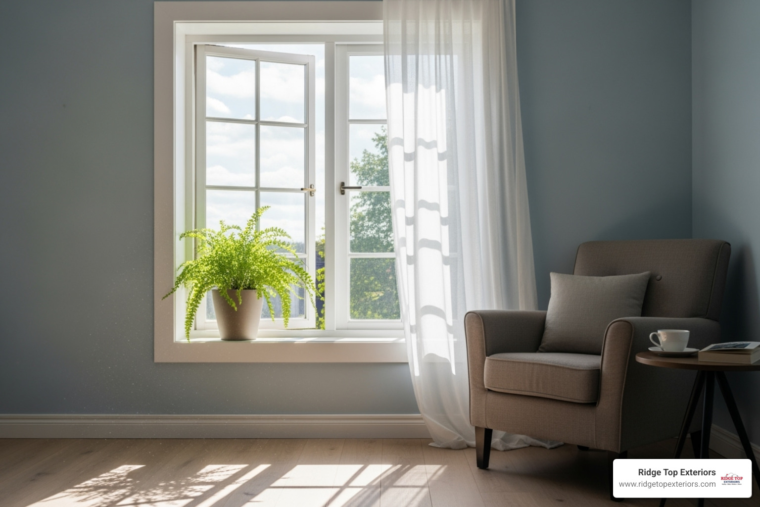 Interior room with double hung window showing natural light - double hung window