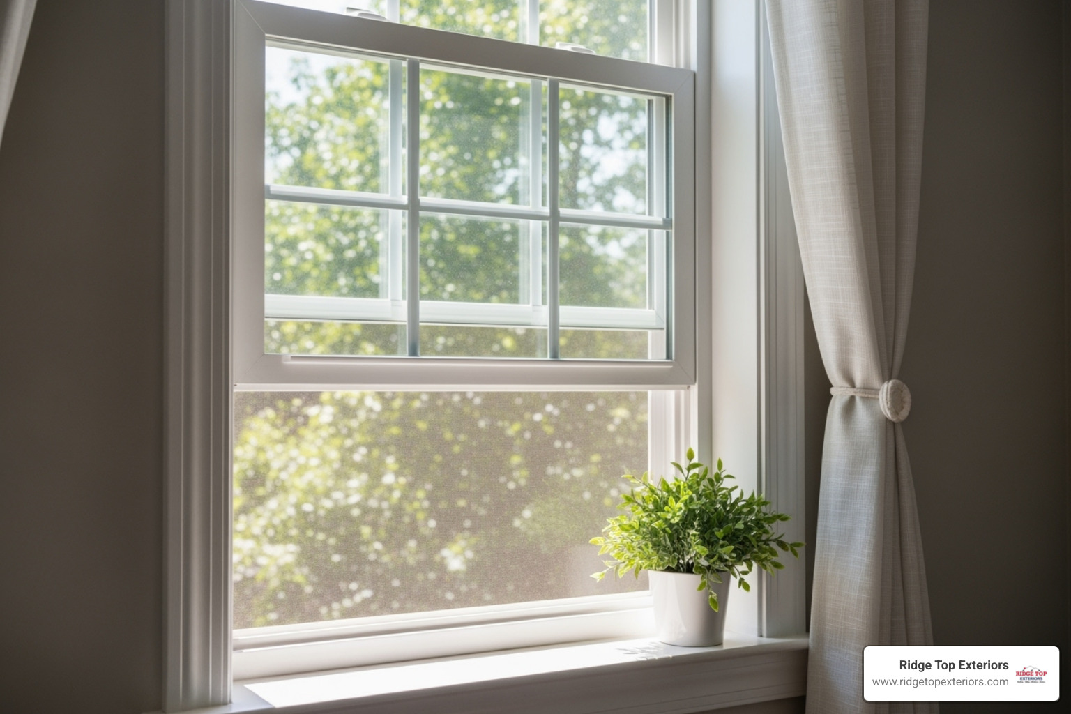Cross-section of an energy-efficient double-hung window with labels - double hung window