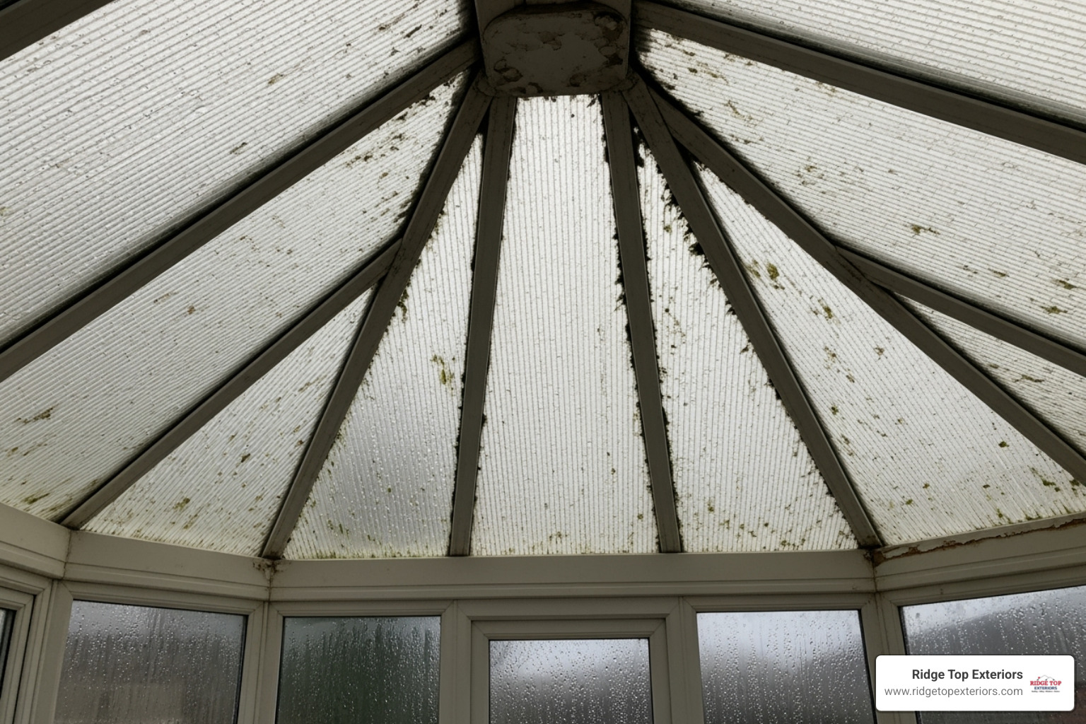 Outdated, polycarbonate conservatory roof with condensation - cost of tiled roof on conservatory Outdated, polycarbonate conservatory roof with condensation - cost of tiled roof on conservatory