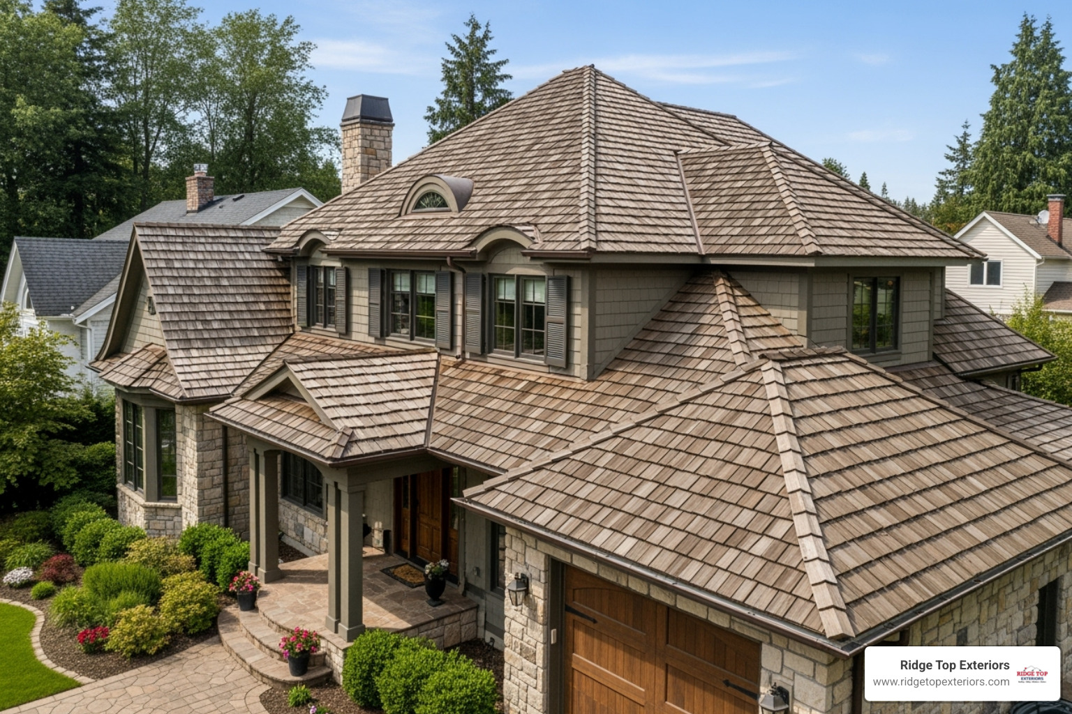 Home with wood-shake-style architectural shingles - architectural shingle roofing