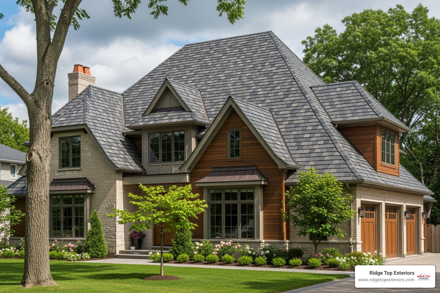 Home with slate-style architectural shingles - architectural shingle roofing