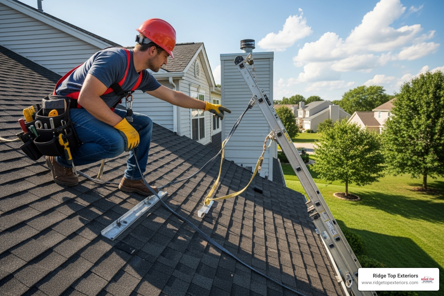 certified roofer safely inspecting a roof - roof repair wisconsin rapids wi