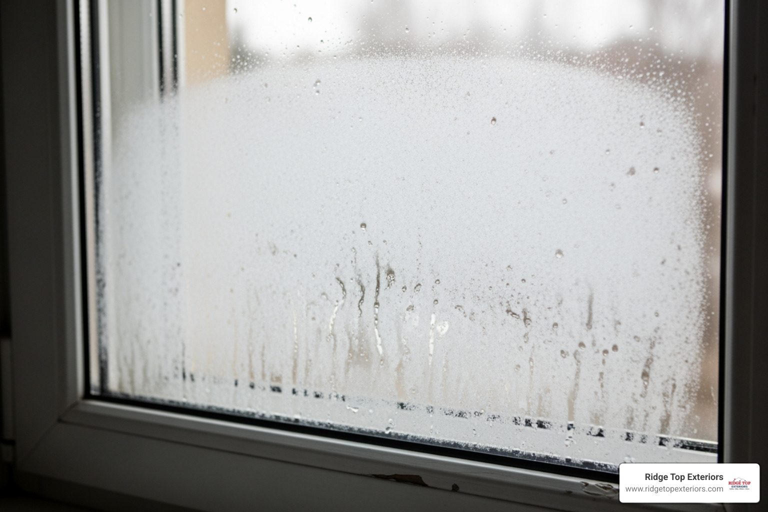 foggy window with condensation between the panes - Replacement window services