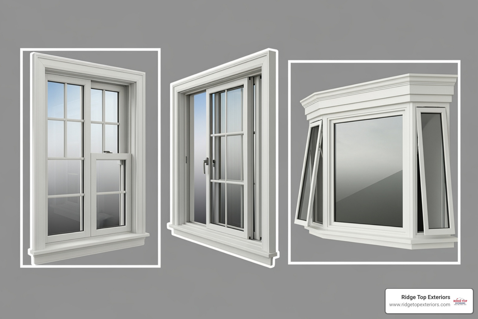 collage of different window styles like double-hung, casement, and bay windows - Window installation near me collage of different window styles like double-hung, casement, and bay windows - Window installation near me