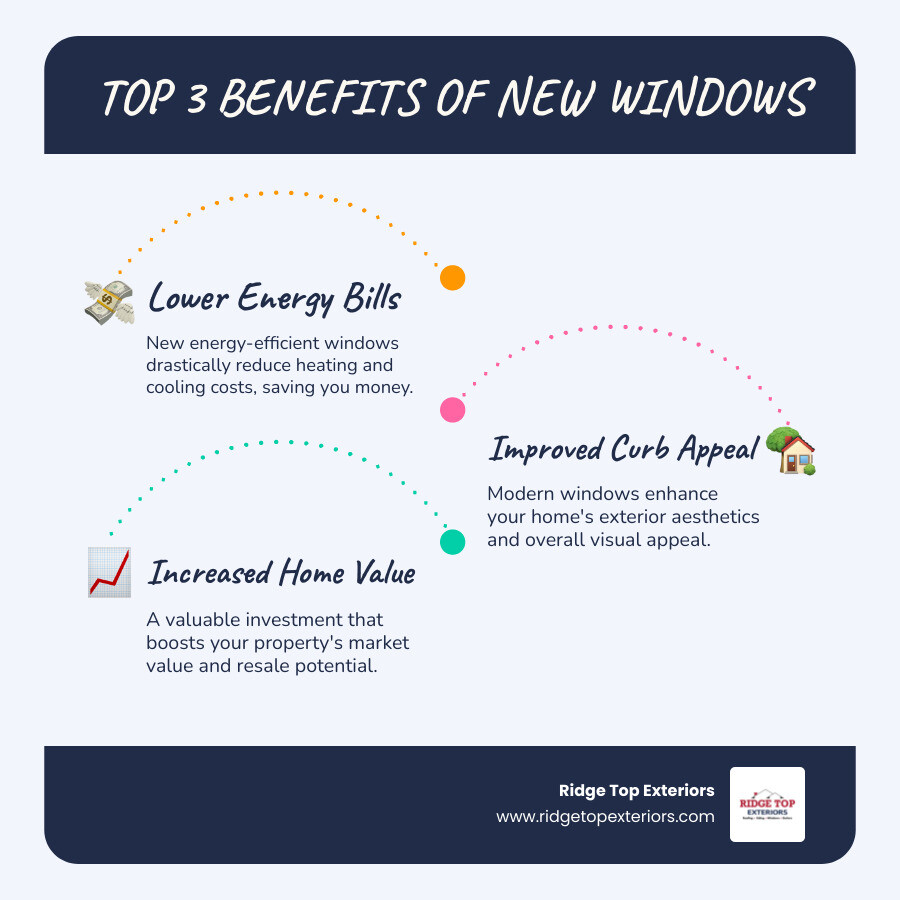 infographic showing three key benefits of window replacement: reduced energy bills with a dollar sign and downward arrow, improved curb appeal with a house icon and upward trend line, and increased home value with a percentage symbol and rising bar chart - Window installation near me infographic infographic-line-3-steps-blues-accent_colors infographic showing three key benefits of window replacement: reduced energy bills with a dollar sign and downward arrow, improved curb appeal with a house icon and upward trend line, and increased home value with a percentage symbol and rising bar chart - Window installation near me infographic infographic-line-3-steps-blues-accent_colors