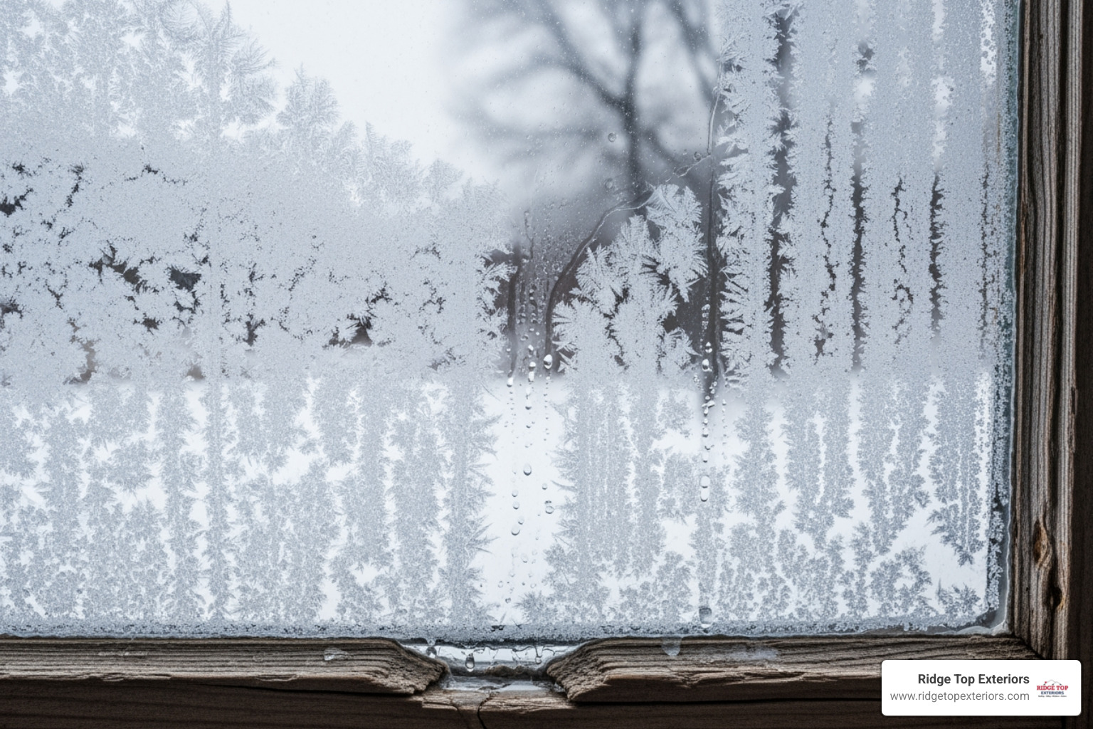 a drafty, iced-over window in winter - replacement windows milwaukee