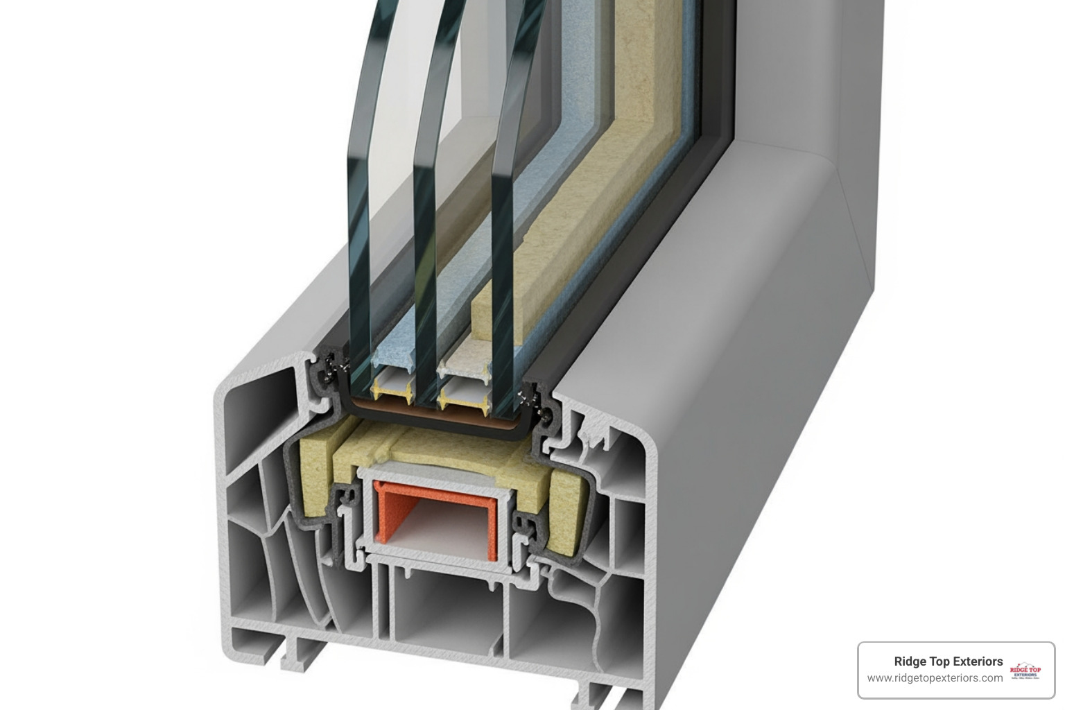 cross-section of a multi-chambered vinyl window frame - Vinyl windows Milwaukee WI
