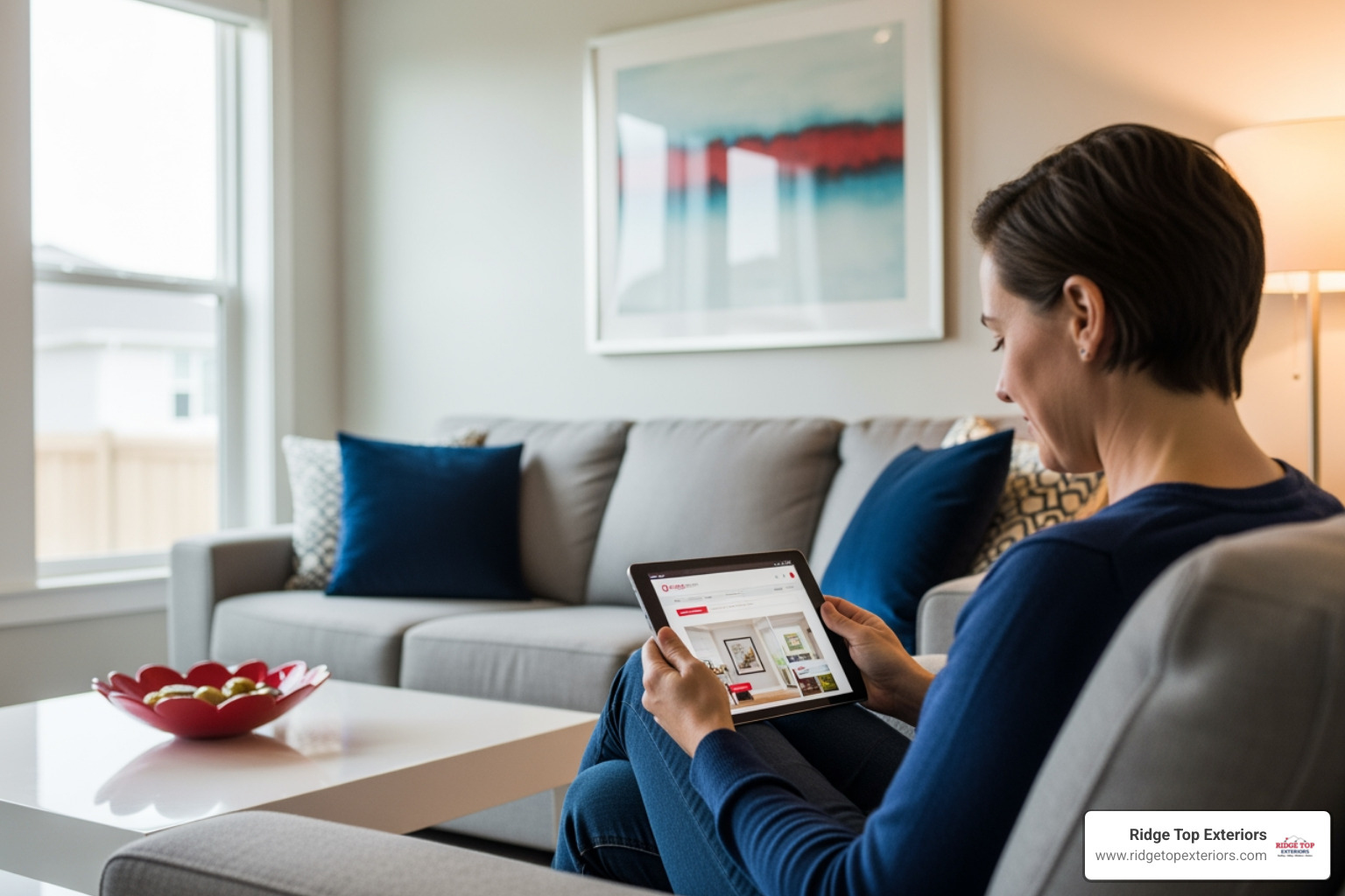 person reading online reviews - best window replacement company Madison WI reviews