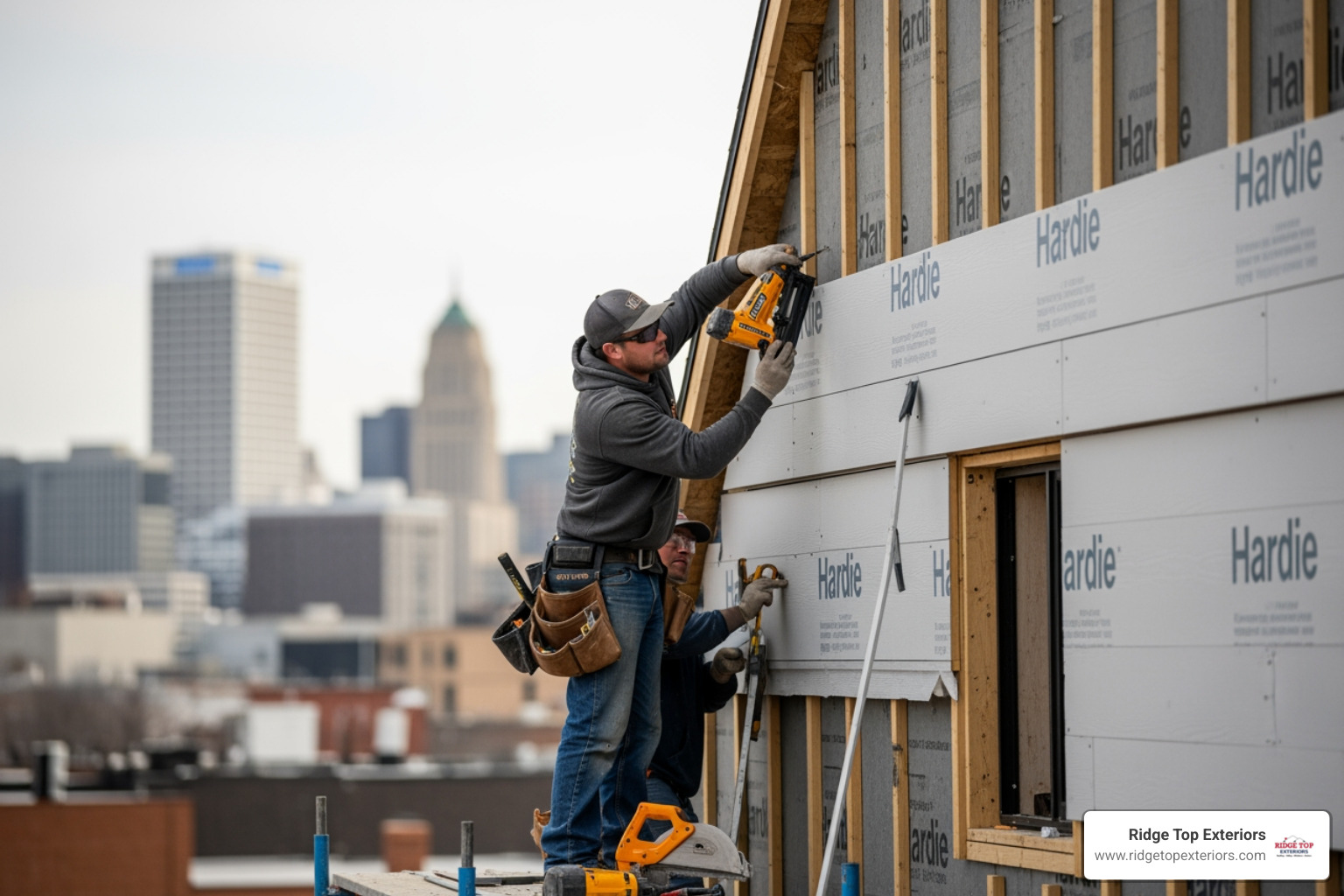 Diagram of HZ5 technology showing layers of fiber cement protection against moisture and freezing temperatures - Hardie board installation Milwaukee